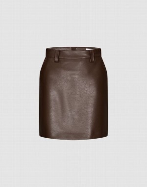 Brown Urban Revivo Vegan Leather Mini Straight Women's Skirts | HVSAJO-098