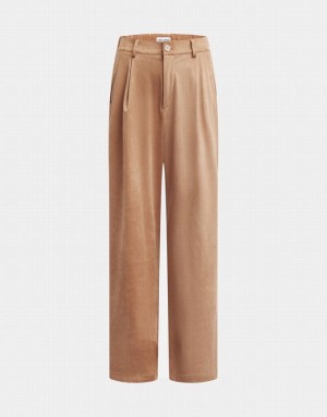 Brown Urban Revivo Woven Long Wide-Leg Women's Pants | CDMKFV-473