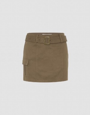 Coffee Urban Revivo Mini Straight With Belt Women's Skirts | OAZWIC-619