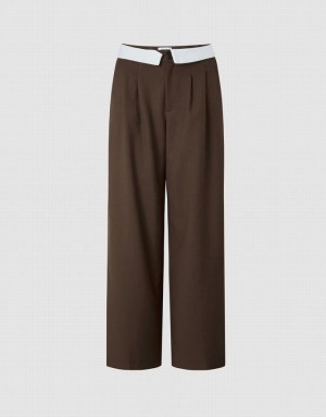 Coffee Urban Revivo Pleated Wide Leg Women's Pants | CEUITL-067