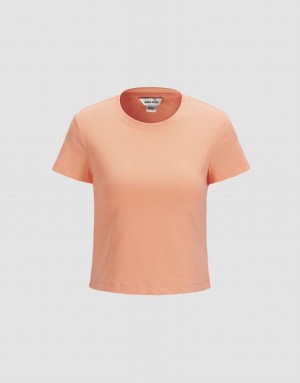 Coral Urban Revivo Basic Fitted Women's T-Shirts | RGJPIU-930