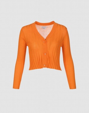 Coral Urban Revivo Button Up Fitted Women's Cardigan | OVAUNQ-452