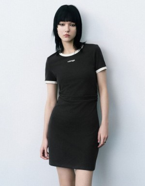 Dark Grey Urban Revivo Crew Neck Skinny Women's Knitted Dress | JWLDFN-458