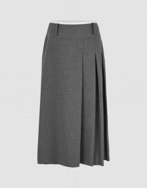 Dark Grey Urban Revivo Pleated Midi A-Line Women's Skirts | GLEVSN-530