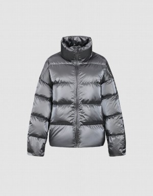 Dark Grey Urban Revivo Stand Collar Women's Puffer Jacket | YIEMZJ-209