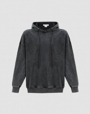 Dark Grey Urban Revivo Straight Hooded Men's Sweatshirts | FRJPDK-089