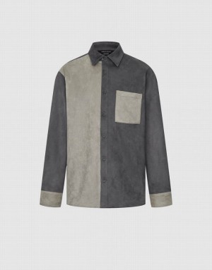 Dark Grey Urban Revivo Two Toned Button Up Men's Shirts | SHNUKE-163