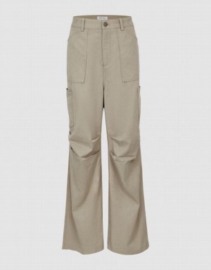 Dark Khaki Urban Revivo Multi-Pocket Wide-Leg Women's Pants | AURXES-159