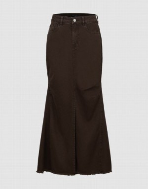 Dark Khaki Urban Revivo Split Hem Fishtail Women's Denim Skirt | QOKAEI-341