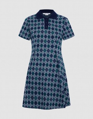 Green Urban Revivo Argyle Printed A-Line Women's Dress | IMGLPF-590