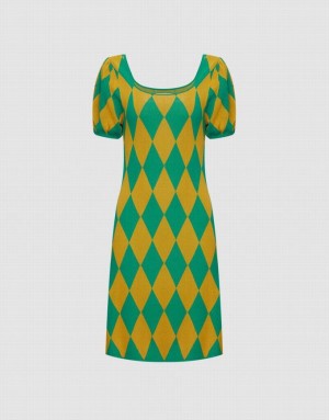 Green Urban Revivo Argyle Women's Knitted Dress | XAITVK-863