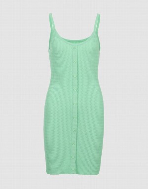 Green Urban Revivo Button Front Ribbed Cami Women's Knitted Dress | EJRVQH-823