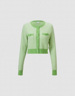 Green Urban Revivo Contrast Trim Cropped Women's Cardigan | WLATZX-795