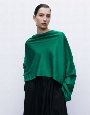 Green Urban Revivo Cowl Neck Overhead Women's Blouse | VWUDKC-893