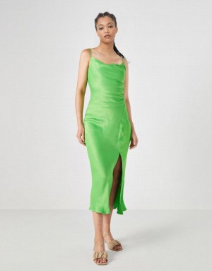 Green Urban Revivo Cowl Neck Split Hem Cami Women's Dress | WFIBYO-781