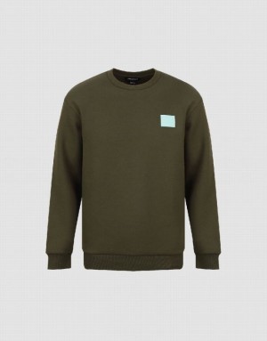 Green Urban Revivo Crew Neck Straight Men's Sweatshirts | OJKQSW-490