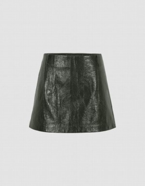 Green Urban Revivo Crumpled Effect Vegan Leather Mini Women's Skirts | PKEGHN-032