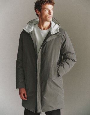 Green Urban Revivo Drop Shoulder Sleeve Hooded Men's Down Jackets | LTUWBJ-571