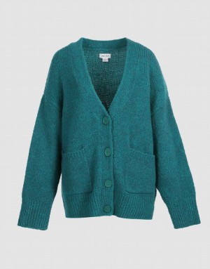 Green Urban Revivo Drop Shoulder Patched Pocket Button Up Women's Cardigan | WIQYGV-724