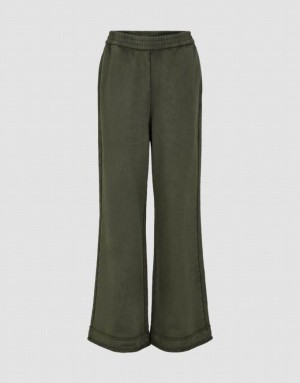 Green Urban Revivo Elastic Waist Knitted Wide-Leg Women's Pants | XWZYTQ-125