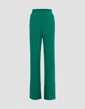 Green Urban Revivo Elastic Waist Straight Women's Pants | UQSLVA-582