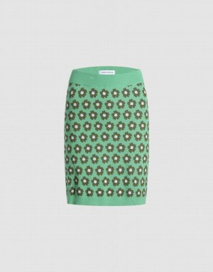 Green Urban Revivo Floral Knitted Mini Women's Skirts | RENBSJ-109