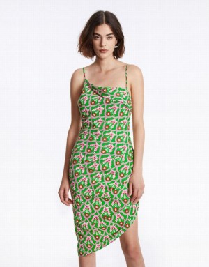 Green Urban Revivo Floral Ruched Cami Women's Dress | CGTKOY-893