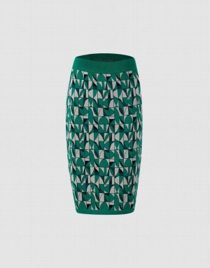 Green Urban Revivo Geometric Print Knitted Women's Skirts | DISQRX-690