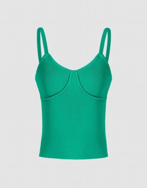 Green Urban Revivo Knitted Women's Camisole | NGOKBQ-957