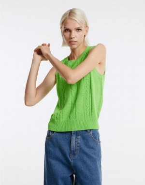 Green Urban Revivo Knitted Women's Tank Top | CGBUOD-125