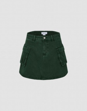 Green Urban Revivo Mini A-Line Women's Denim Skirt | IMOADF-706