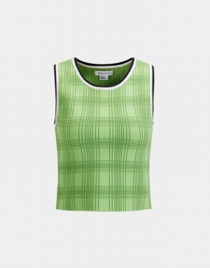 Green Urban Revivo Plaid Jacquard Knitted Women's Tank Top | XUSWIP-038