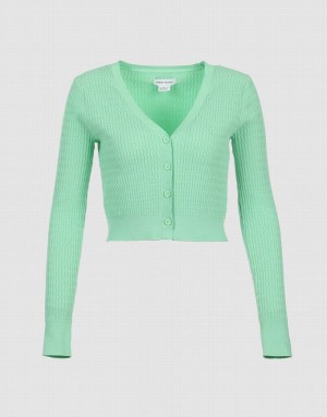 Green Urban Revivo Plain Button Up Women's Cardigan | MQGEKI-768