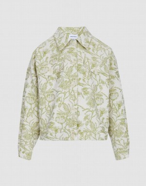 Green Urban Revivo Plant Print Button Up Women's Jacket | FKNYOU-039