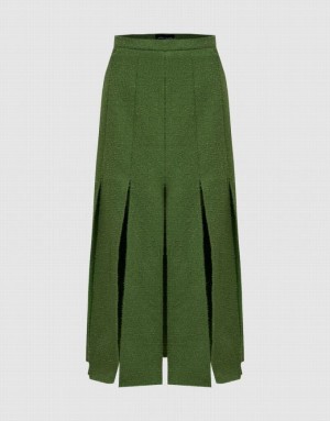 Green Urban Revivo Pleated Midi A-Line Women's Skirts | WAMONC-529