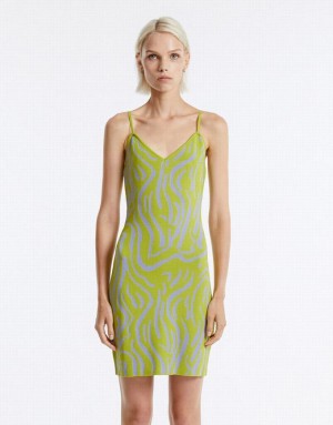 Green Urban Revivo Printed Women's Knitted Dress | FQRJAU-791