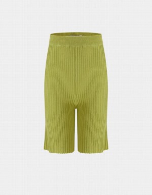 Green Urban Revivo Ribbed Knit Women's Pants | PRTDXU-531