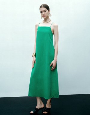 Green Urban Revivo Sleeveless Straight Women's Dress | URHATY-016