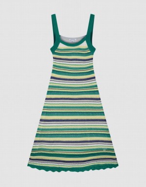 Green Urban Revivo Striped Cami Women's Knitted Dress | KPCWXB-456