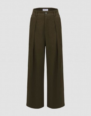 Green Urban Revivo Tailored Wide-Leg Women's Pants | EVMAOG-051