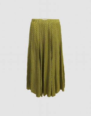 Green Urban Revivo Textured Pleated Maxi Women's Skirts | OPMXJL-063