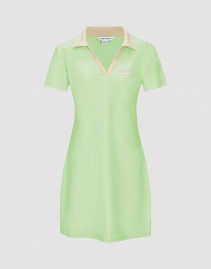 Green Urban Revivo V-Neck A-Line Women's Dress | ZUIEPW-491