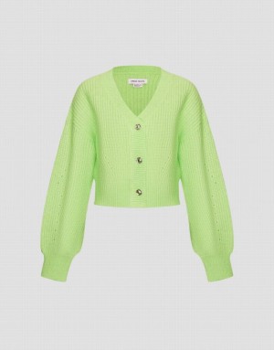 Green Urban Revivo V-Neck Knit Women's Cardigan | NHMGIS-489