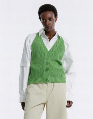 Green Urban Revivo V Neck Knit Women's Cardigan | DYLOJC-641