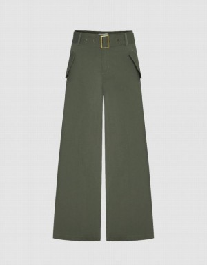 Green Urban Revivo Wide-Leg With Belt Women's Pants | GOFBJZ-147