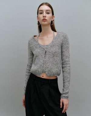 Grey Urban Revivo 2 In 1 Knitted Women's Cardigan | MROWFG-523