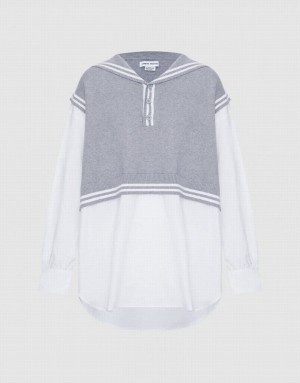 Grey Urban Revivo 2 In 1 Knitted & Striped Women's Shirts | YXDFMW-863