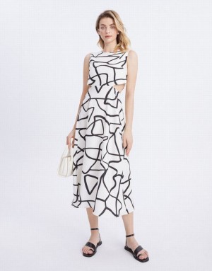 Grey Urban Revivo Abstract Graffiti Print Cut Out Sleeveless Women's Casual Dress | NHZDCU-824