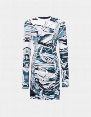 Grey Urban Revivo Abstract Print Ruched Front Bodycon Women's Casual Dress | OSQBET-905