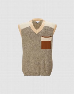 Grey Urban Revivo Colorblock Men's Sweaters | YMKOPG-402